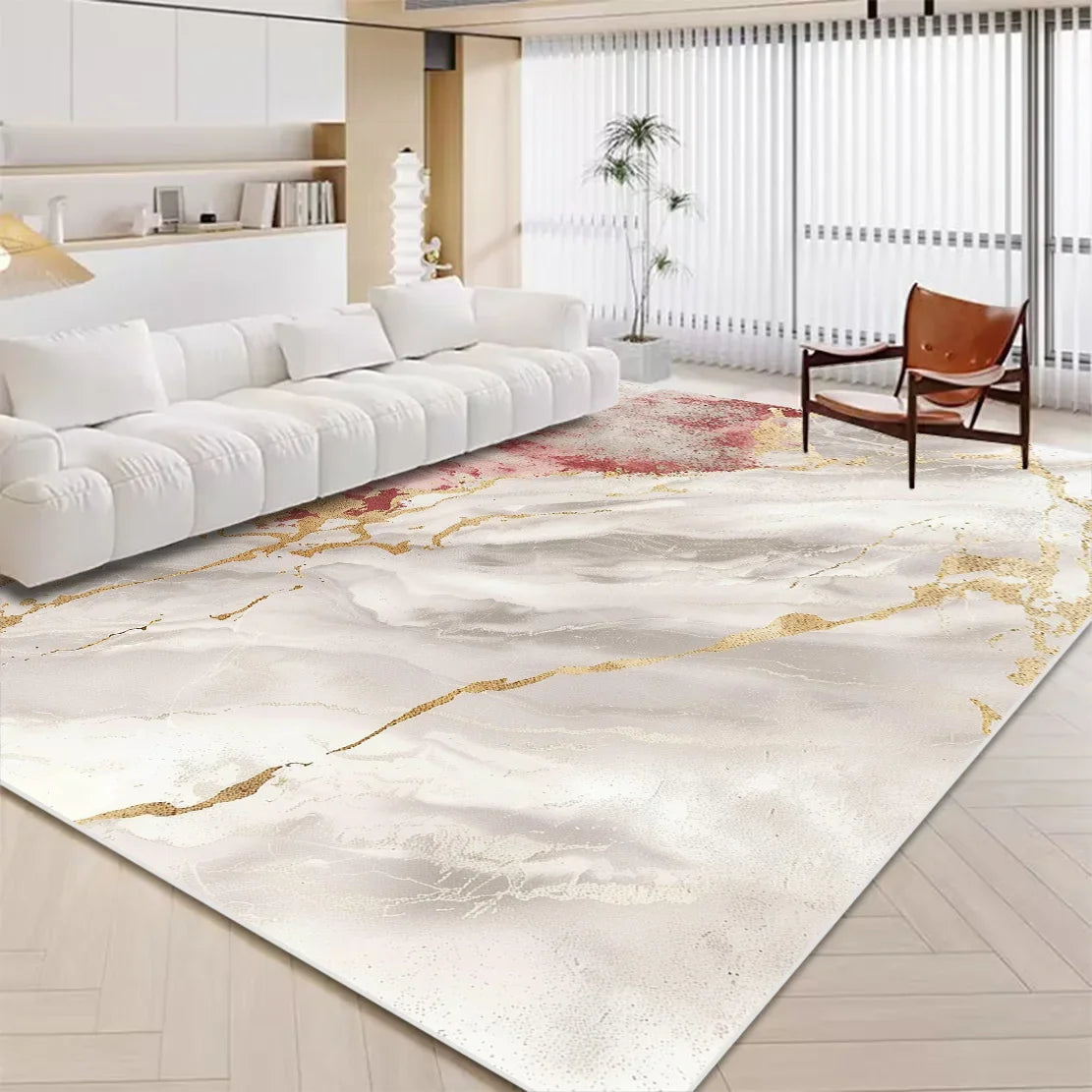 Navak Carpet Luxuriöser weißer Marmorteppich für Wohnzimmer, nordische Golddekoration, Heimteppich, rutschfeste, waschbare Teppiche für Schlafzimmer, Ins-Bodenmatte 러그