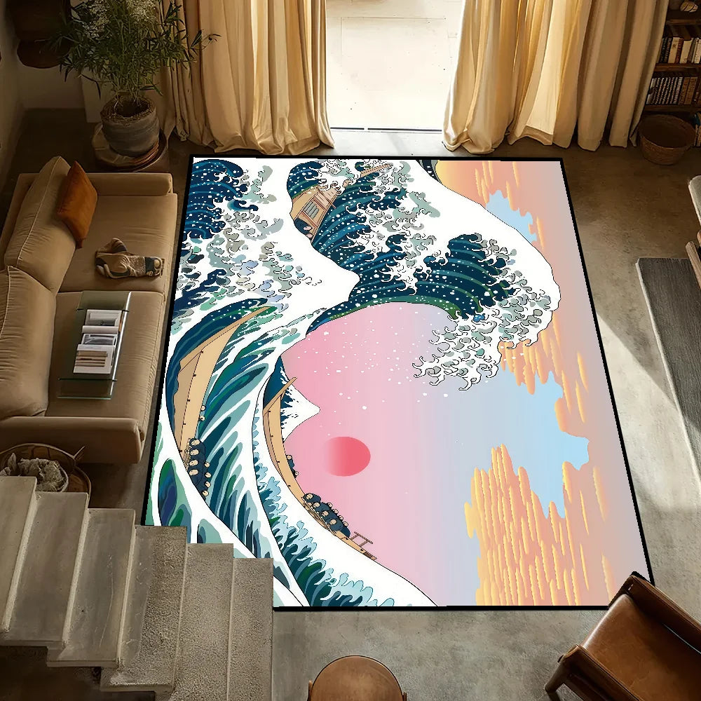 Navak Teppich kleine Welle Japan Teppich Anti-Rutsch Tolle Küche Kanagawa Schlafzimmer Handgefertigter getufteter Teppich Teppich des Wohnzimmereingangs