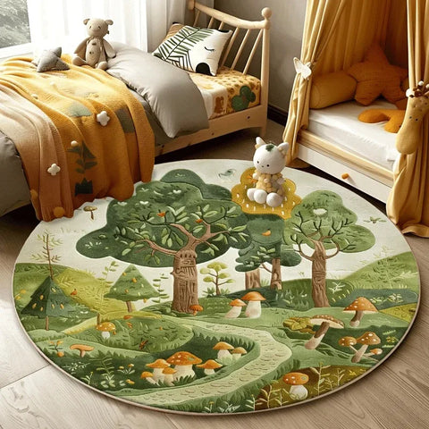 Navak Teppich Waldmuster Wohnzimmer Schöner runder Schlafzimmer-Dekorationsteppich Waschbarer Kinder-Bodenmatte-Studien-Teppich