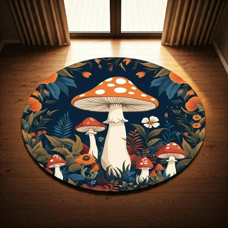 Navak Teppich, Pilzmuster, runder Teppich, Allzweckteppich für Wohnzimmer, Schlafzimmer, Deko, Küche, unter dem Tisch, Bodenmatte, rutschfest, Vintage-Teppich