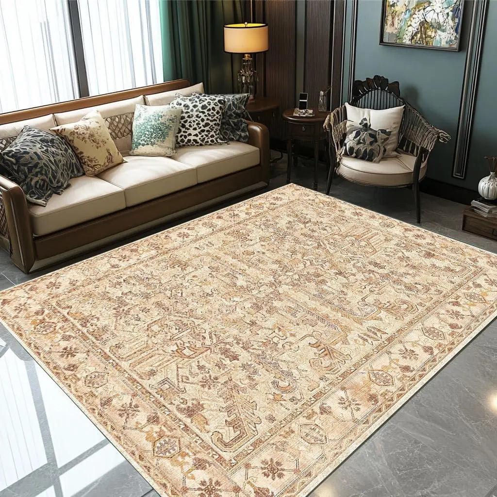 Navak Carpet Beige &amp; Elfenbein, waschbarer Flanell-Teppich, schmutzabweisend und rutschfest, Heimdekor-Teppich, für stark frequentierte Bereiche im Wohnzimmer