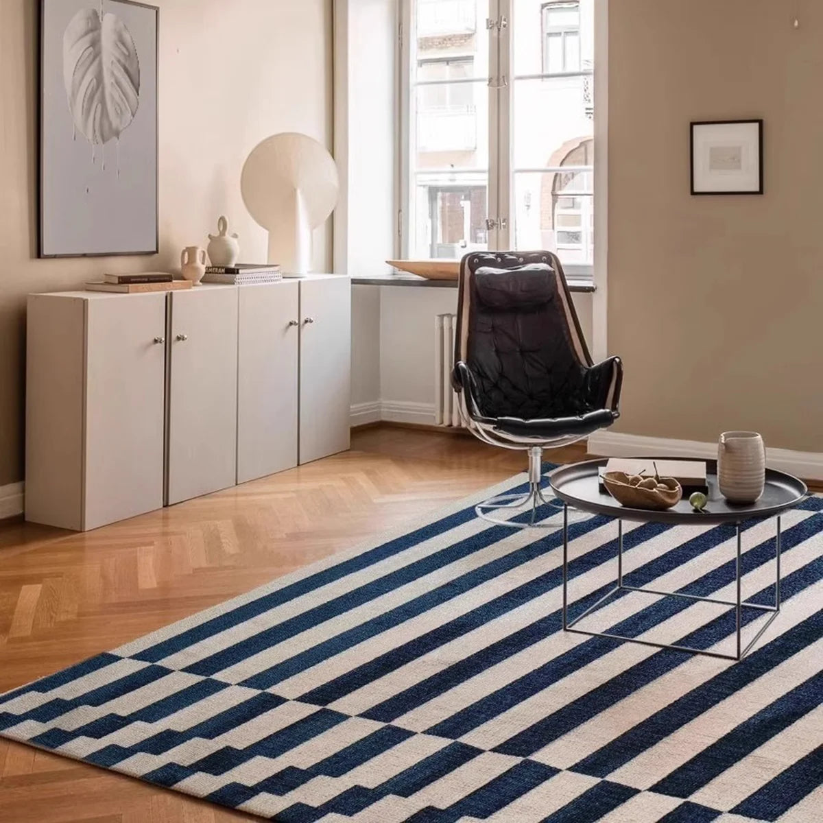 Navak Teppich Großflächiger Teppich für Wohnzimmer Schlafzimmer Fußmatten Retro Blau Gestreifter Schlingenflor TPR Teppich Sofa Couchtisch Fußmatte 카페트 거실 대형