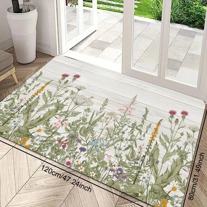 Navak Carpet 1 Pack Doormat, Grass Plant Floral Print Pattern Floor Mat, Polyester Non-slip Floor Mat for Living Room, Laundry Room, Bathroom