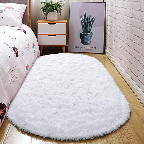 Navak Carpet Ovaler, flauschiger, ultraweicher Teppich für Schlafzimmer, Plüsch-Zotteliger Teppich für Kinderzimmer, Nachttischmatten, 7,8 x 1,6 m