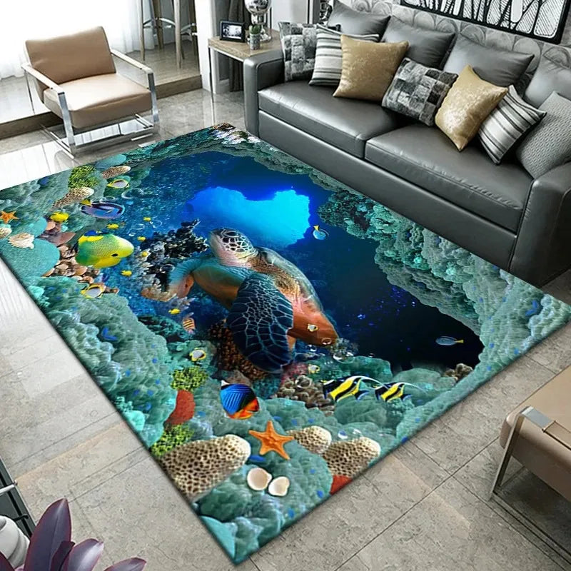 Navak Carpet3D Strand Meer Wellen Muster Teppich Tür Bodenmatte Fisch Fußmatte Rutschfeste Bodenmatte Wohnzimmer Teppich Home Zimmer Schlafzimmer Dekoration