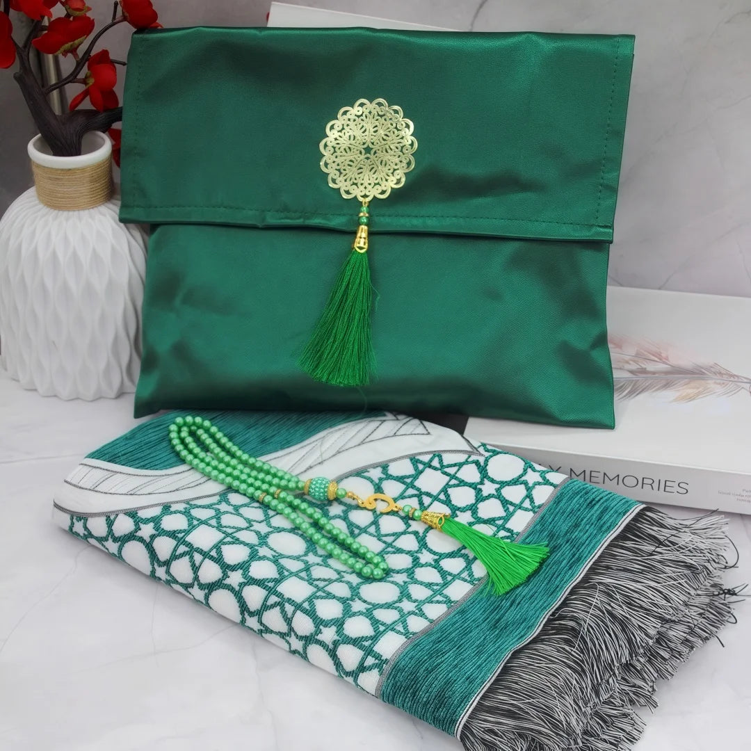 Navak-Teppich, muslimischer Gebetsteppich mit tragbarer Tasche, Perlen, muslimisch für Frauen und Männer, weiche Matte, Islam-Geschenkset, türkisch für Ramadan, Eid, Hadsch, Reisematte