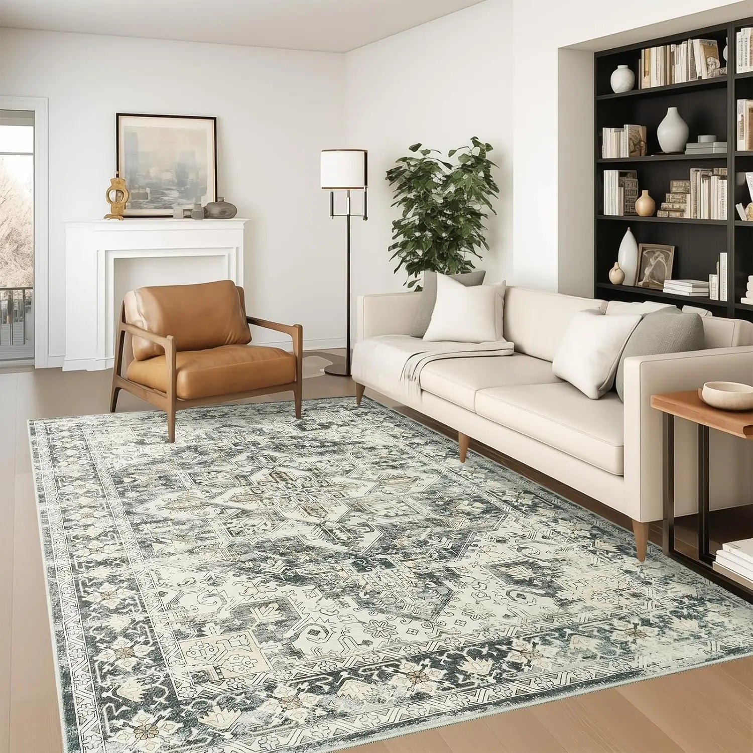 Navak Carpet zesthomeArea Rugs - Ultradünner, waschbarer Teppich, schmutzabweisender Teppich mit rutschfester Rückseite für Wohnzimmer, Schlafzimmer, Vintage Home De