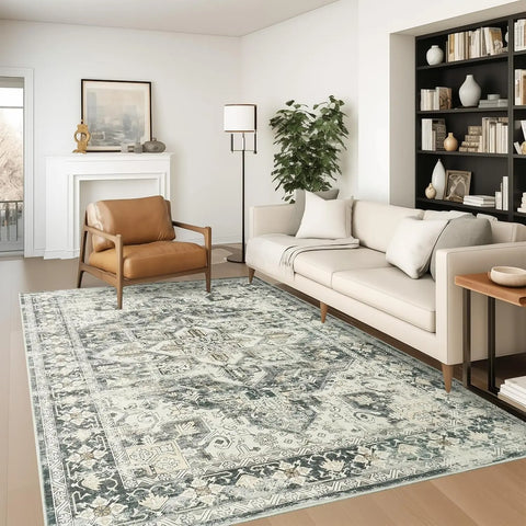 Navak Carpet zesthomeArea Rugs - Ultradünner, waschbarer Teppich, schmutzabweisender Teppich mit rutschfester Rückseite für Wohnzimmer, Schlafzimmer, Vintage Home De