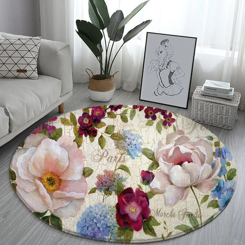 Navak Teppich Home Wohnzimmer Schlafzimmer Badezimmer Bodenmatte Druck Dekorativer Teppich Blume und Vogel Runde Pfingstrose Rose