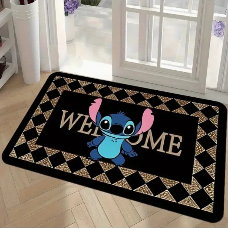 Navak Carpet 1 Stück Stitch The Movie Willkommens-Fußmatte, rutschfest, lebendiges Blumendesign, maschinenwaschbar, leicht zu reinigen, Heimdekoration, Kinderteppich