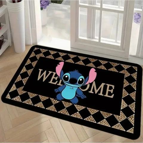 Navak Carpet 1 Stück Stitch The Movie Willkommens-Fußmatte, rutschfest, lebendiges Blumendesign, maschinenwaschbar, leicht zu reinigen, Heimdekoration, Kinderteppich