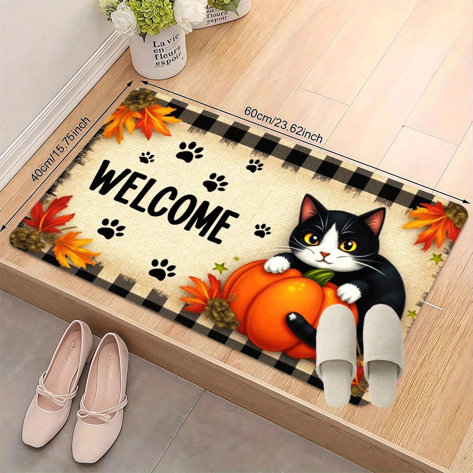 Navak Teppich, Herbst, Katzenpfote, Kürbis, Ahornblätter, Willkommens-Fußmatte, Herbst, Eingangsmatte, Thanksgiving-Dekor, Wohnzimmer, Schlafzimmer, rutschfeste Teppiche