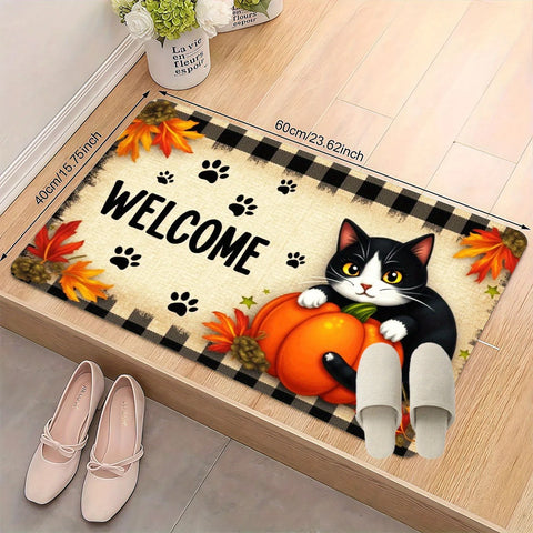 Navak Teppich, Herbst, Katzenpfote, Kürbis, Ahornblätter, Willkommens-Fußmatte, Herbst, Eingangsmatte, Thanksgiving-Dekor, Wohnzimmer, Schlafzimmer, rutschfeste Teppiche