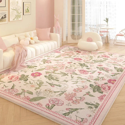 Navak Teppich Wohnzimmerteppich Rosa Blumenteppich Großformatige Heimdekoration Bodenmatte Weiche Plüsch-Raumdekoration Großflächige Teppiche Zotteliges Schlafzimmer