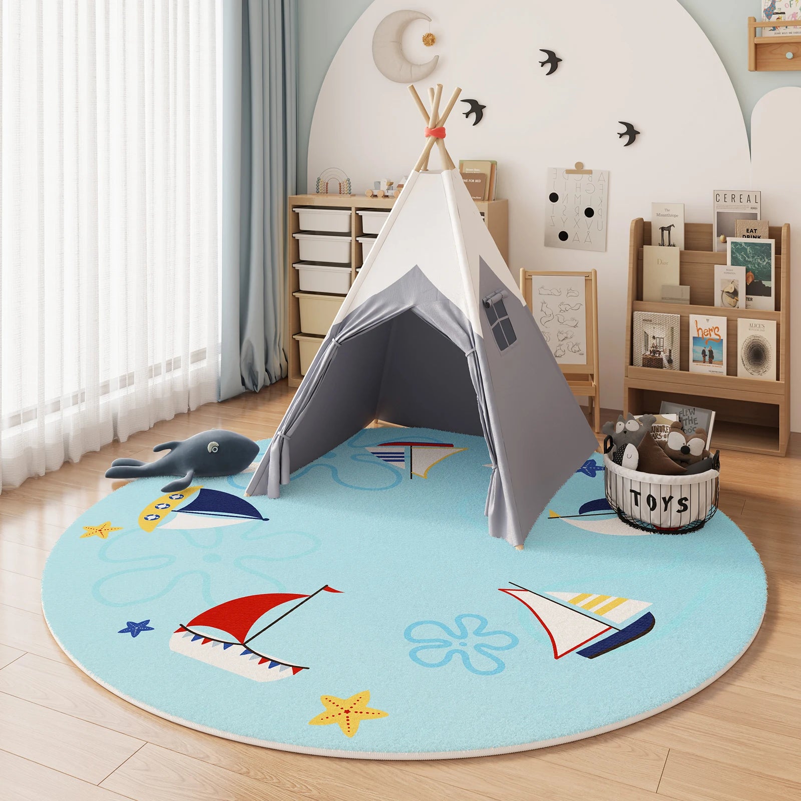 Navak Teppich, Cartoon-Stil, Schlafzimmer-Dekor, Teppich, dicke Plüsch-Bodenmatte für Kinder, flauschig, weich, rund, Teppich mit niedlichen Mustern für Wohnzimmer