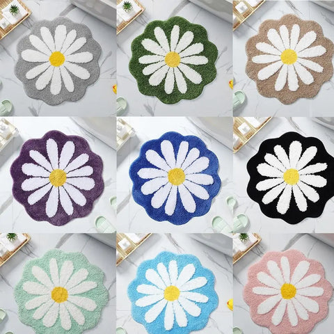 Navak Carpet Rutschfester Blumenteppich, beflockt, getuftet, Gänseblümchen, Badematte, Kaschmir-Imitat, waschbar, Baby-Krabbelteppich, Schlafzimmer, Wohnzimmer