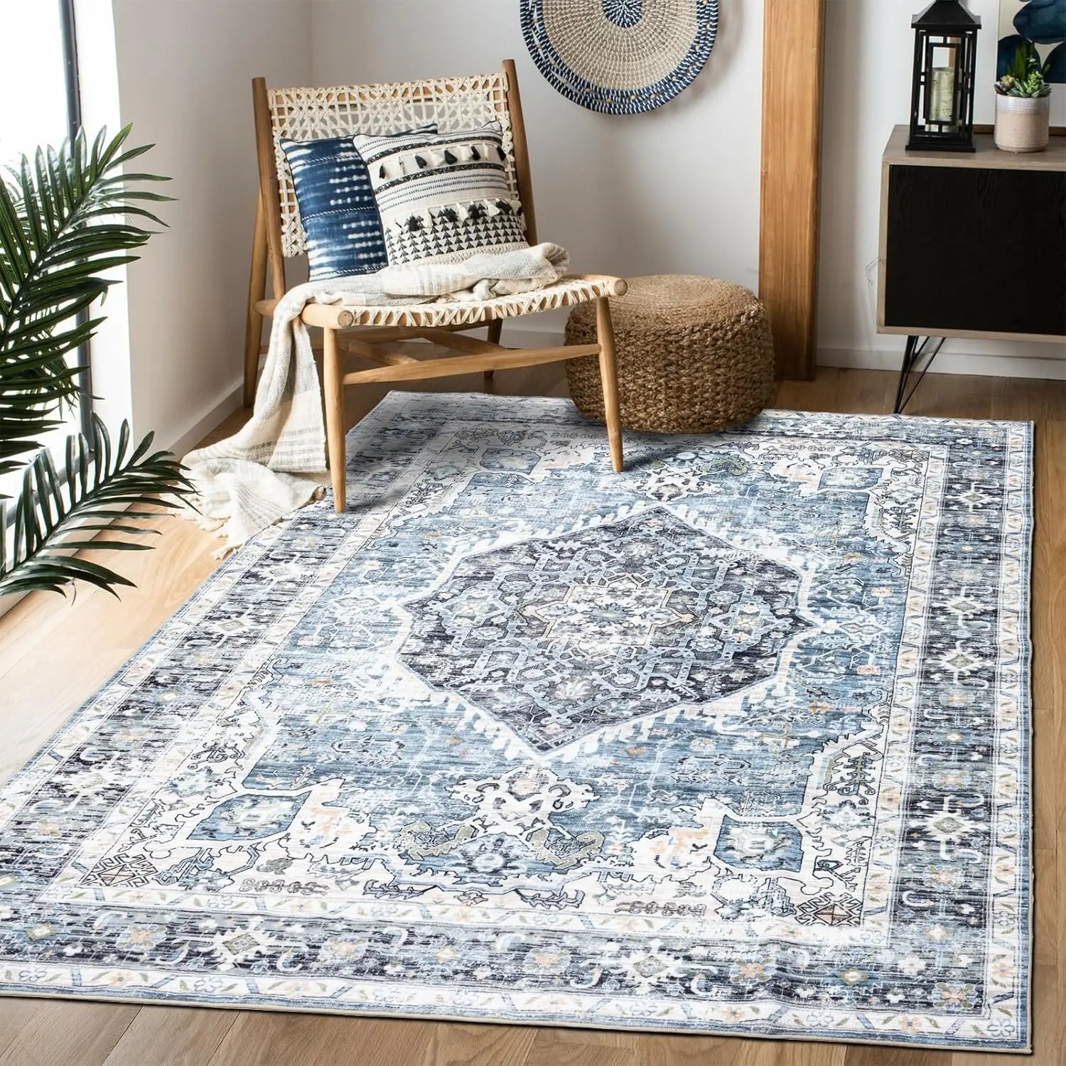 Navak-Teppich, Vintage-Boho-Teppich, ultraweicher, niedriger Flor, waschbar, rutschfest, schmutzabweisend, bedruckter Teppich für Wohnzimmer und Schlafzimmer P
