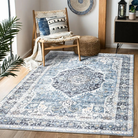 Navak-Teppich, Vintage-Boho-Teppich, ultraweicher, niedriger Flor, waschbar, rutschfest, schmutzabweisend, bedruckter Teppich für Wohnzimmer und Schlafzimmer P