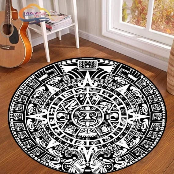 Navak Teppich Pentagramm Sonne gemusterter runder Teppich, Satan Devil's Trap Teppich, Weiß auf Schwarz Supernatural Runen Teppich
