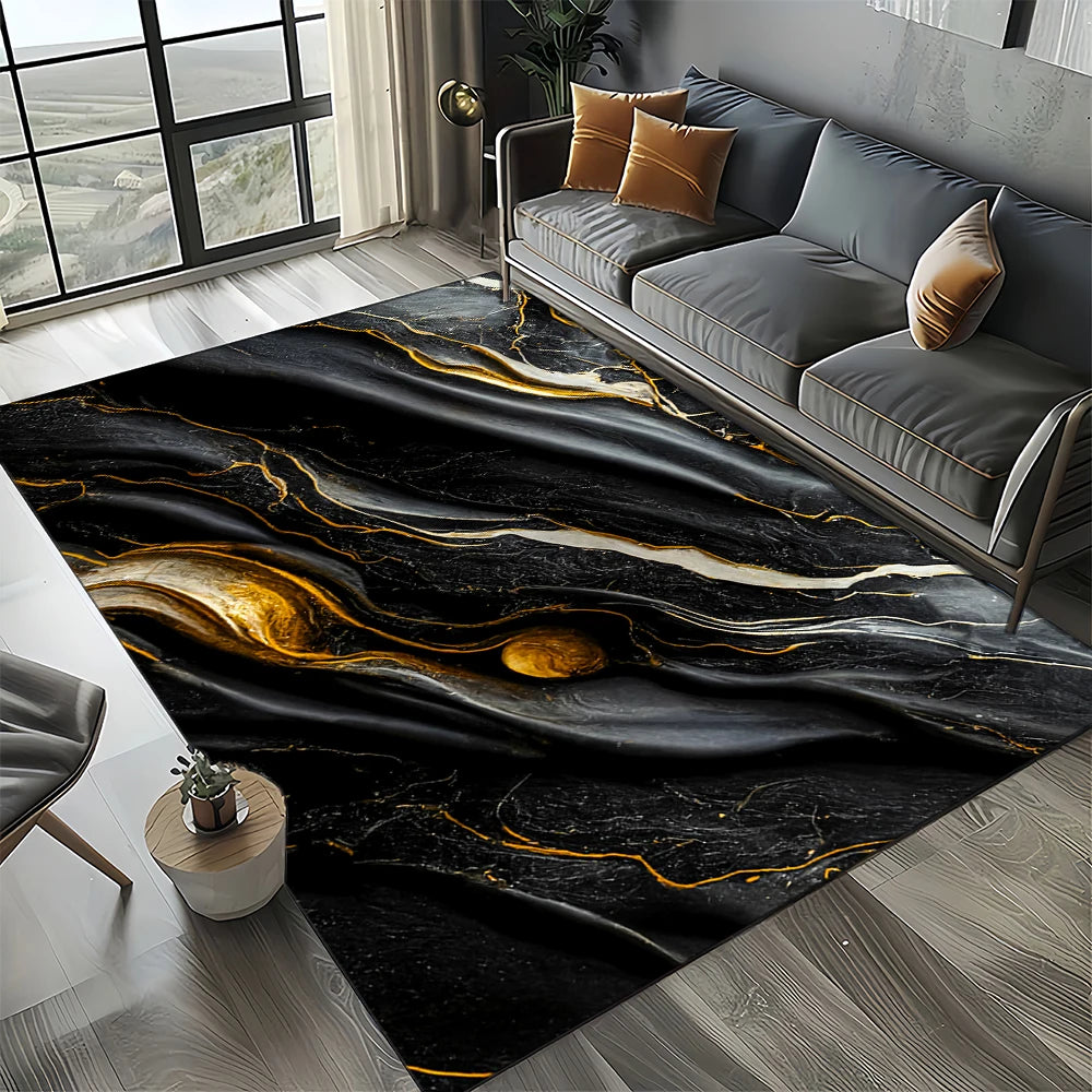 Navak Carpet Eleganter Teppich in Schwarz, Weiß und Gold – Anspruchsvolles marmorähnliches Muster für Wohnzimmer oder Schlafzimmer, rutschfeste moderne Wohndekoration