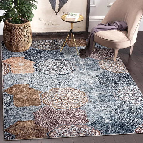 Navak-Teppich, Vintage-Boho-Teppich, ultraweicher, niedriger Flor, waschbar, rutschfest, schmutzabweisend, bedruckter Teppich für Wohnzimmer und Schlafzimmer P