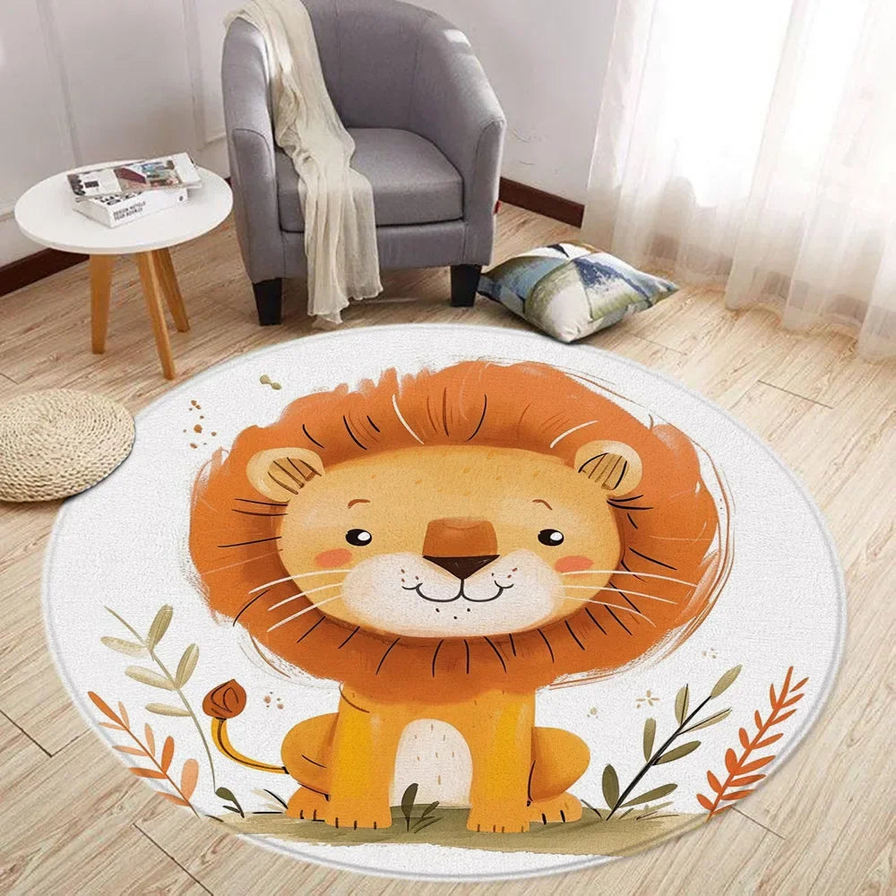 Navak Teppich Cartoon Löwe Liebe Bär Runder Teppich Wohnzimmer Dekoration Kaninchen Bär Waldtiere Schlafzimmer Teppiche Heimmatten Waschbare Freizeitteppiche