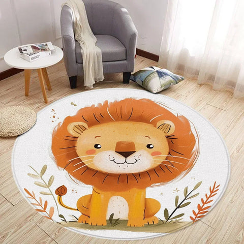 Navak Teppich Cartoon Löwe Liebe Bär Runder Teppich Wohnzimmer Dekoration Kaninchen Bär Waldtiere Schlafzimmer Teppiche Heimmatten Waschbare Freizeitteppiche