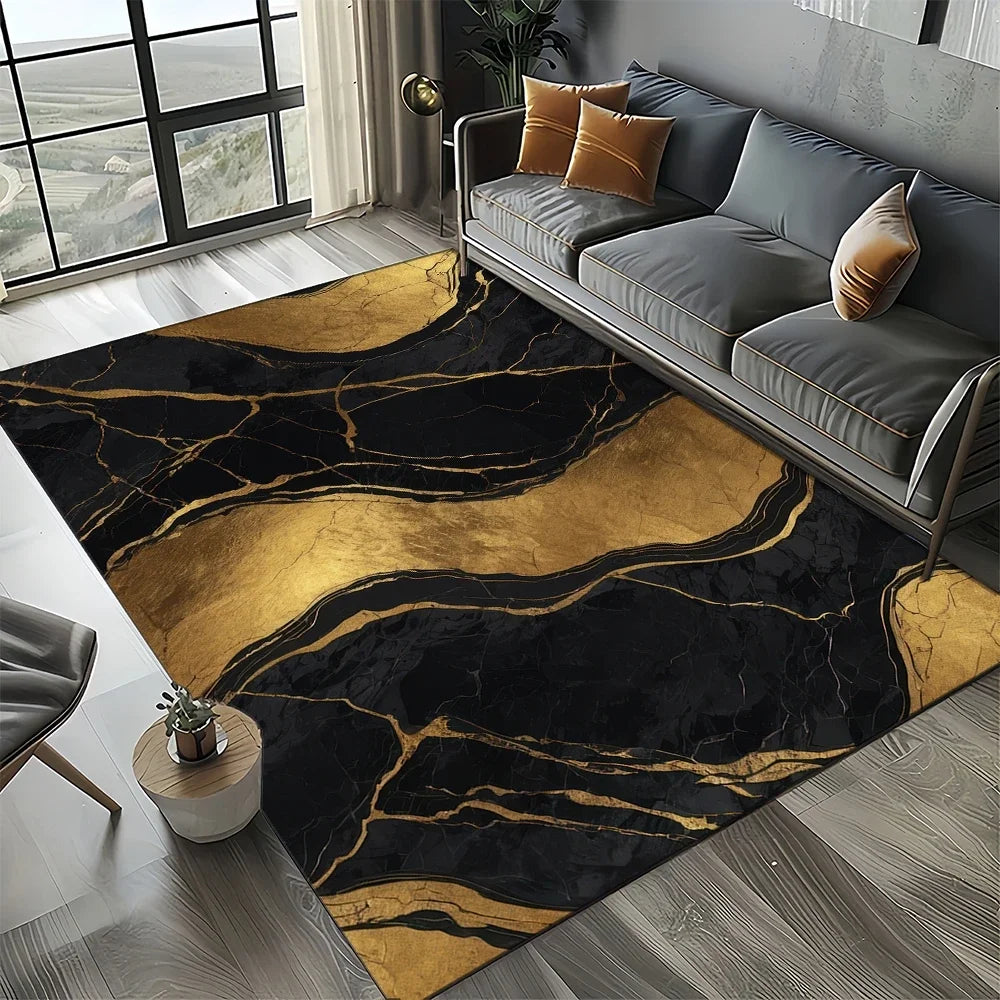 Navak Carpet Eleganter Teppich in Schwarz, Weiß und Gold – Anspruchsvolles marmorähnliches Muster für Wohnzimmer oder Schlafzimmer, rutschfeste moderne Wohndekoration