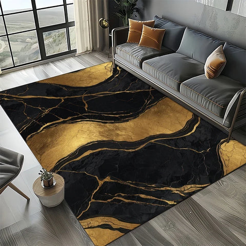 Navak Carpet Eleganter Teppich in Schwarz, Weiß und Gold – Anspruchsvolles marmorähnliches Muster für Wohnzimmer oder Schlafzimmer, rutschfeste moderne Wohndekoration