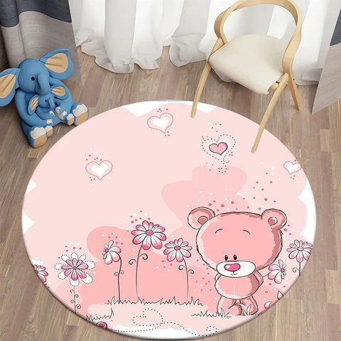 Navak Teppich Cartoon Niedlicher Bär Runder Teppich für Wohnzimmer Teppiche Badematte für Kinderzimmer Matten Schlafzimmer Teppiche Baby Kinderzimmer Wohnkultur