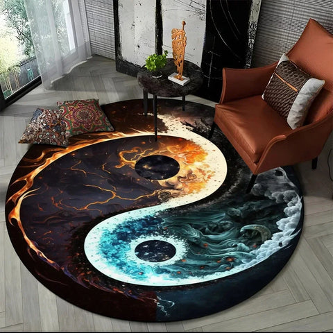 Navak Carpet 3D Naturalize Yin und Yang Chinesisches Tai Chi Runder Teppich Kreisförmiger Teppich für Wohnzimmer Schlafzimmer Dekor Fußmatte Rutschfeste Bodenmatte