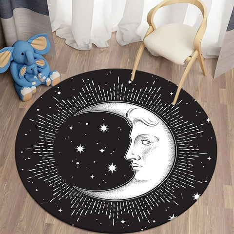 Navak Teppich Nordischer Stil Sonne Mond Rundteppich Wohnzimmer Bett Bad Kinderboden Dekoration Rutschfeste Matte