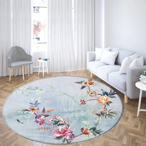 Navak Teppich Home Wohnzimmer Schlafzimmer Badezimmer Bodenmatte Druck Dekorativer Teppich Blume und Vogel Runde Pfingstrose Rose