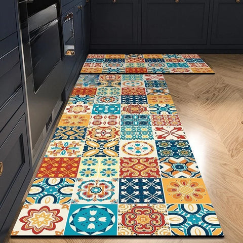 Navak Carpet Exclusive Picks American Light Luxury Wasserabsorbierende, rutschfeste, schmutzabweisende Fußmatte, Vintage-Kristallsamt-Küchentürteppich