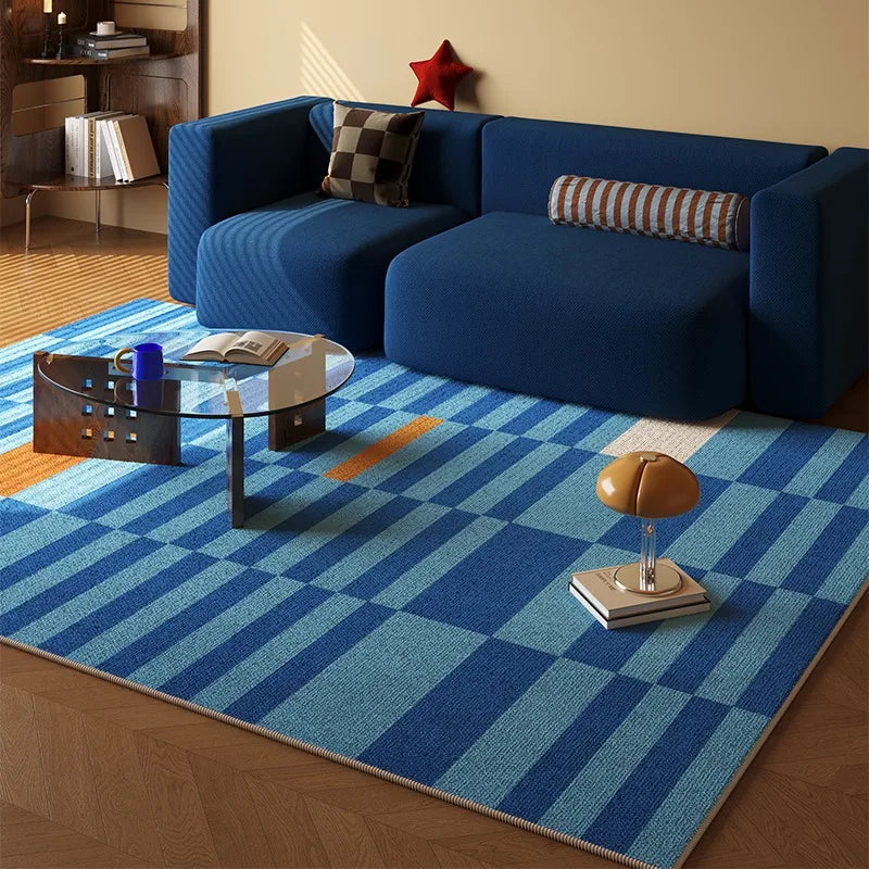 Navak Teppich Großflächiger Teppich für Wohnzimmer Schlafzimmer Fußmatten Retro Blau Gestreifter Schlingenflor TPR Teppich Sofa Couchtisch Fußmatte 카페트 거실 대형