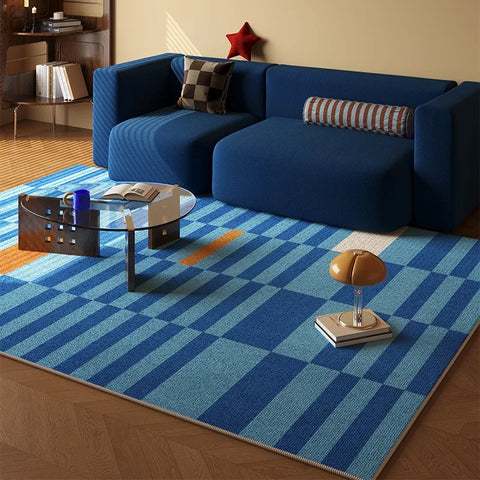 Navak Teppich Großflächiger Teppich für Wohnzimmer Schlafzimmer Fußmatten Retro Blau Gestreifter Schlingenflor TPR Teppich Sofa Couchtisch Fußmatte 카페트 거실 대형