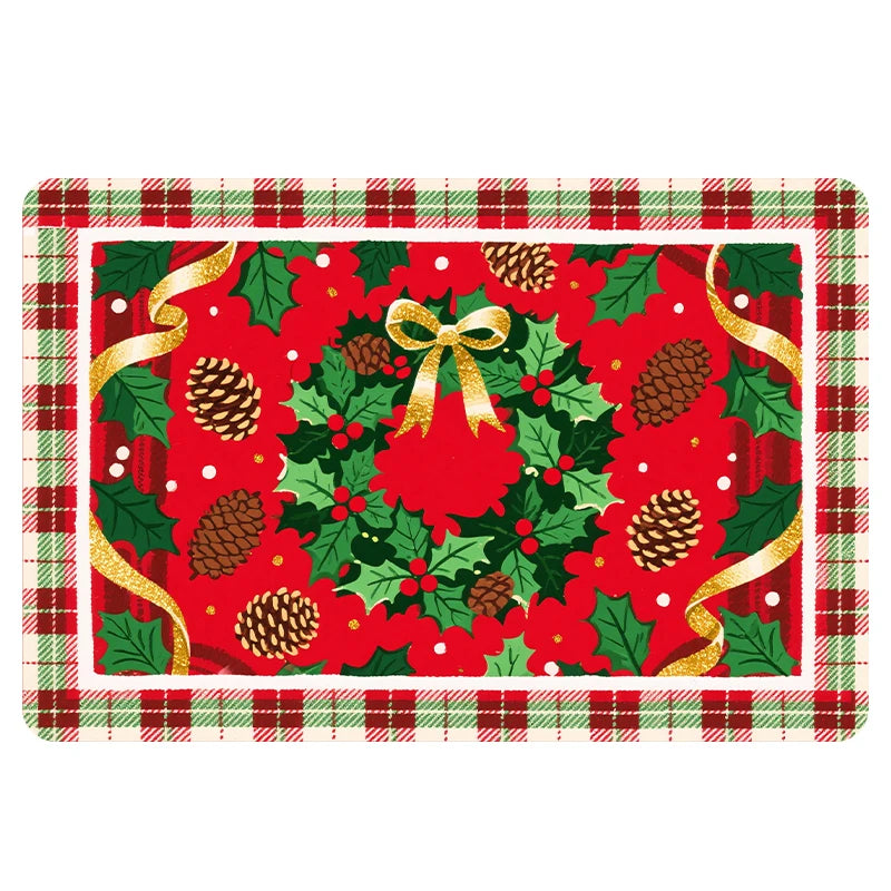 Navak Carpet Exclusive Picks Luxuriöser rot-grüner Flanell-Weihnachtsgeschenk-Teppich, rutschfest, sicher, weich, Feiertags-Bodenmatte, Dekoration, weich, bequem zum Stehen