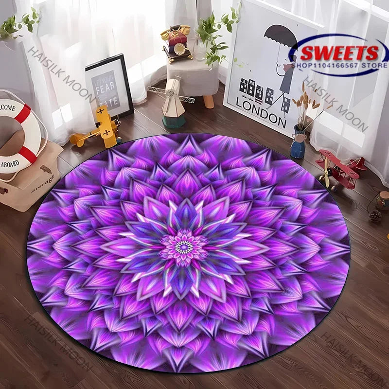 Navak Carpet Next Day Shipping Mandala Flower Printing Round Carpet Bedroom Living Room Sofa All Season Mat Kids Room Non-Slip Decorative Rug