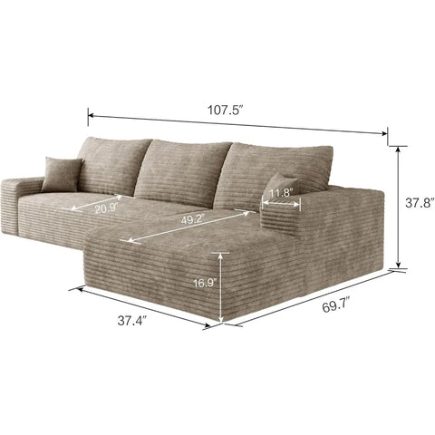 Navak Carpet 107 Zoll Cloud Sectional Couch Boneless Sofa in a Box für Wohnzimmer, Schaumstoffboden Modular Sectional Sofa mit tiefem Sitz, Fluffy Cor