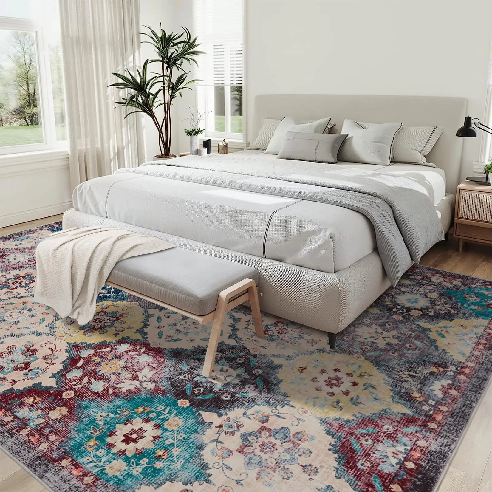 Navak Carpet Großer Vintage-Perserteppich – maschinenwaschbar, rechteckig, weich, für Wohnzimmer, Schlafzimmer, Küche, Büro, rutschfest, nicht rutschend