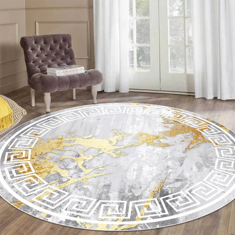 Navak Teppich, luxuriöser Stil, runder Teppich, Wohnzimmer, weiß, schwarz, grün, Marmormuster, Zimmerteppiche, waschbar, rutschfest, Dekor-Fußmatten für Schlafzimmer