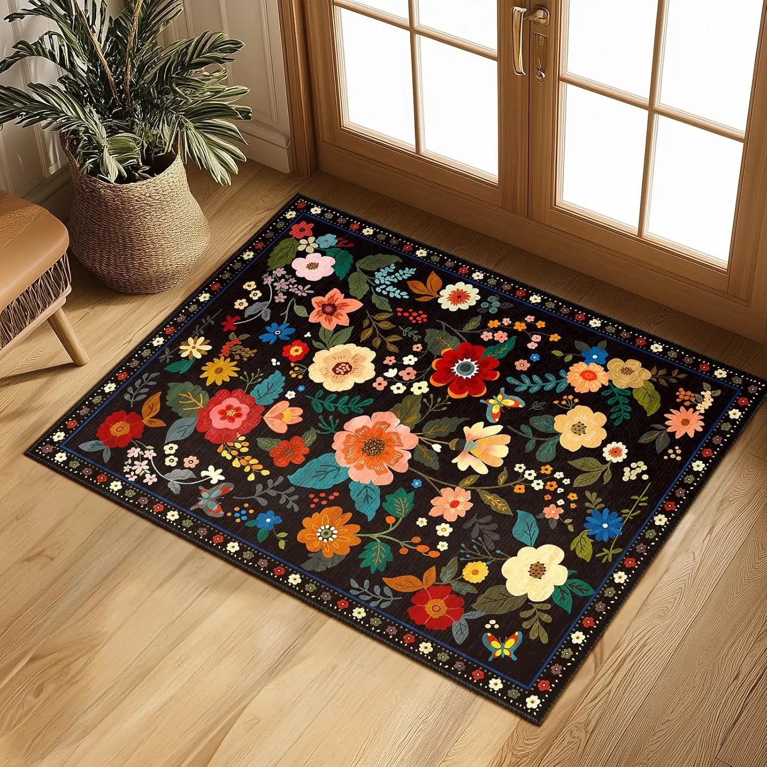 Navak Carpet Crystal Velvet CarpetFloral Area Rug Machine Washable Soft Print Boho Carpet Non Slip Footmat Low Pile Flower Area Rugs for