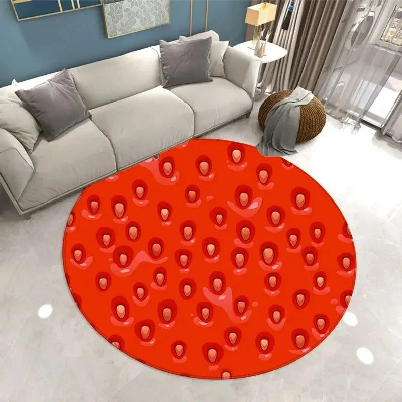 Navak Teppich, schöner Erdbeerdruck, runder Teppich, für Zuhause, Wohnzimmer, Sofa, Schlafzimmer, Bodendekoration, Küche, saugfähige Matte