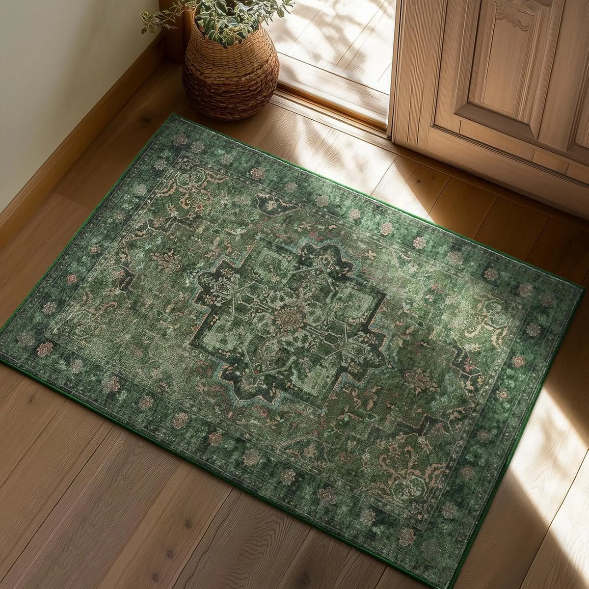 Navak Carpet Crystal velvet carpetVintage DistressedArea Rugs for Living Room Bedroom Non Slip Washable, Medallion Pattern Printed Low