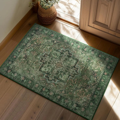 Navak Carpet Crystal velvet carpetVintage DistressedArea Rugs for Living Room Bedroom Non Slip Washable, Medallion Pattern Printed Low