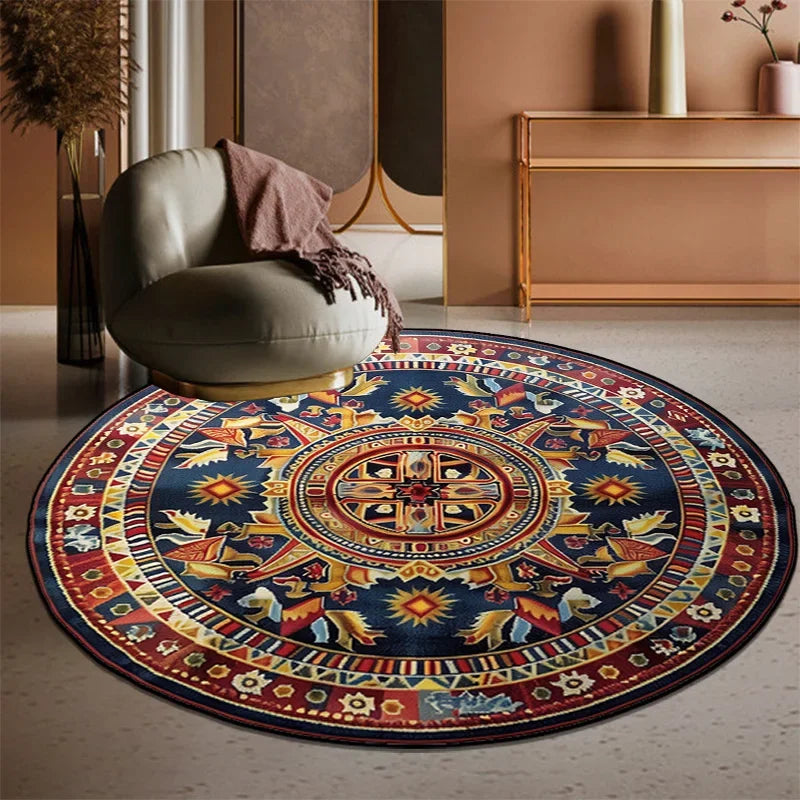 Navak Carpet Exclusive Picks Retro Bohemian Round Carpets Living Room Luxury Sofa Area Chair Non-Slip Soft Floor Mat Bedroom Decor Crystal Velvet