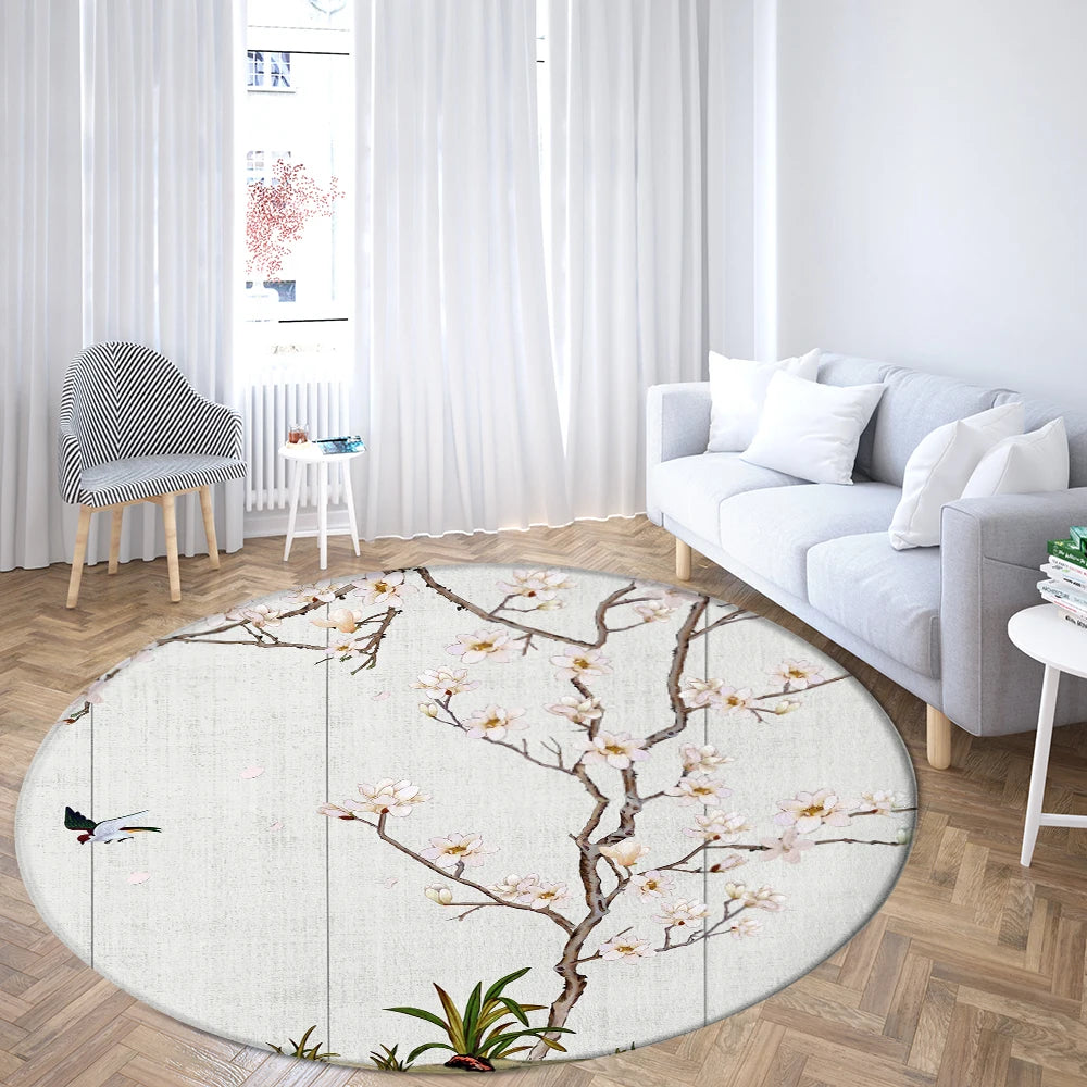 Navak Teppich Home Wohnzimmer Schlafzimmer Badezimmer Bodenmatte Druck Dekorativer Teppich Blume und Vogel Runde Pfingstrose Rose