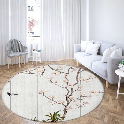 Navak Teppich Home Wohnzimmer Schlafzimmer Badezimmer Bodenmatte Druck Dekorativer Teppich Blume und Vogel Runde Pfingstrose Rose