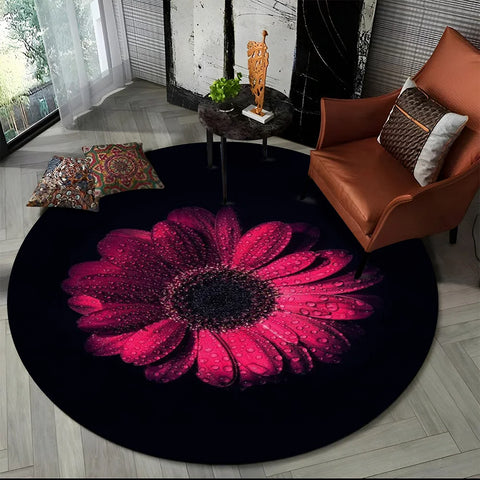 Navak Carpet 3D Luxury Flower Rose Daisy Nordic Round Carpet Rug for Living Room Bedroom Child Playroom Chair Decor,Pet Area Rug Non-slip Mat