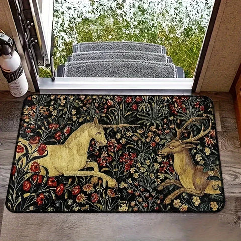 Navak Teppich, mittelalterliches Einhorn, Mitternachtsblumen-Wandteppich, Fußmatte, rutschfester Teppich, Heimdekoration, Teppich, waschbar, für Wohnzimmer, Schlafzimmer, Küche, Bodenmatte